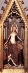 St Ursula Shrine, St Ursula anad the Holy Virgins, 1489, Memlingmuseum, Sint-Janshospitaal, Bruges.jpg